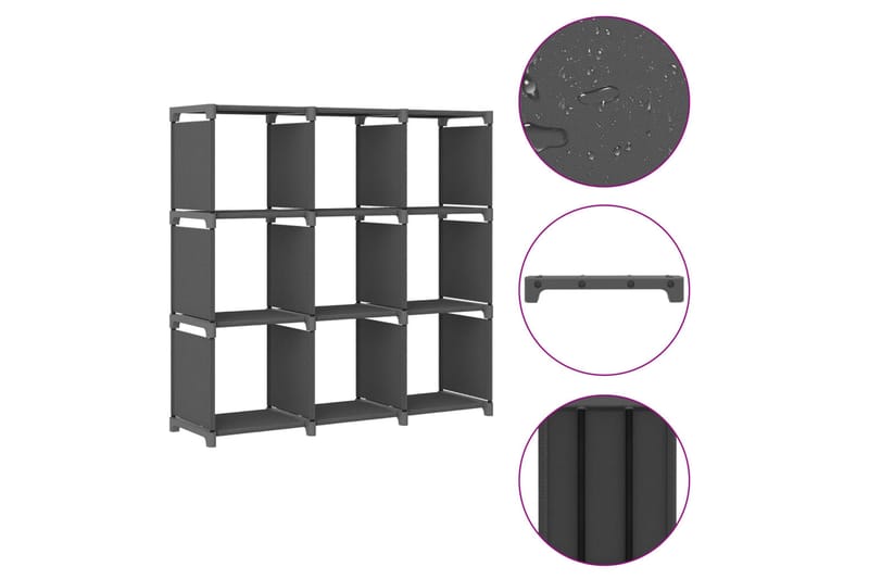 Displayhylle med 9 kuber grå 103x30x107,5 cm stoff - Grå - Oppbevaring - Hyller - Hyllesystem