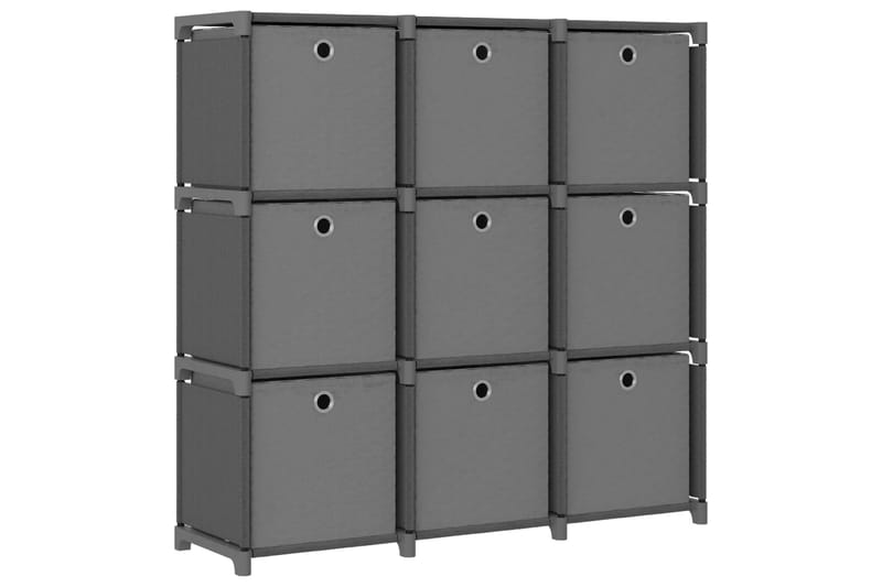 Displayhylle med 9 kuber og bokser grå 103x30x107,5 cm stoff - Grå - Oppbevaring - Hyller - Hyllesystem