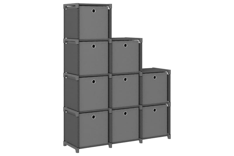 Displayhylle med 9 kuber og bokser grå 103x30x107,5 cm stoff - Grå - Oppbevaring - Hyller - Hyllesystem