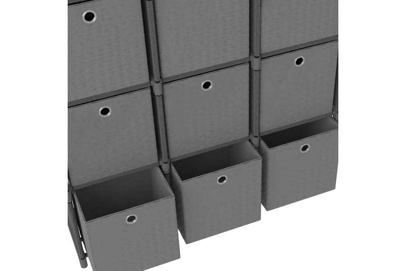 Displayhylle med 9 kuber og bokser grå 103x30x107,5 cm stoff - Grå - Hyllesystem