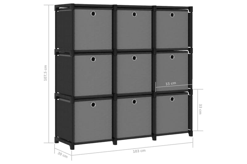 Displayhylle med 9 kuber og bokser svart 103x30x107,5cm - Svart - Oppbevaring - Hyller - Hyllesystem