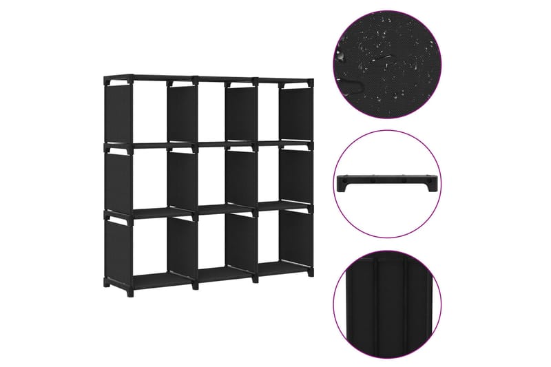 Displayhylle med 9 kuber svart 103x30x107,5 cm stoff - Svart - Oppbevaring - Hyller - Hyllesystem
