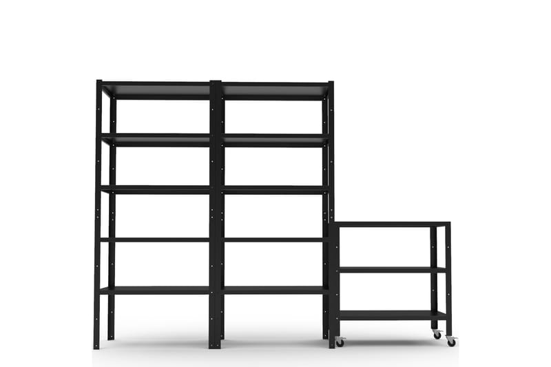 Lagerhylle med skap og rullevogn Svart - Metalcraft - Oppbevaring - Hyller - Hyllesystem