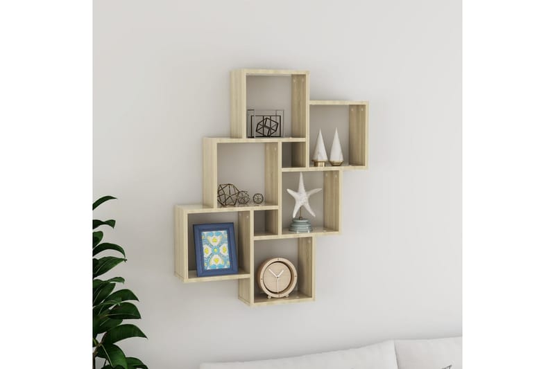 Kubeformet vegghylle sonoma eik 78x15x93 cm sponplate - Brun - Oppbevaring - Hyller - Vegghylle