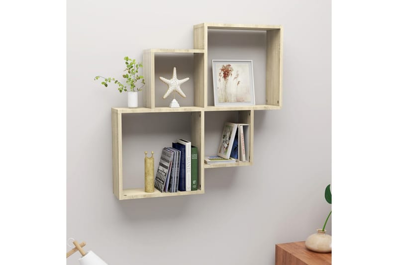 Kubeformet vegghylle sonoma eik 80x15x78,5 cm sponplate - Brun - Oppbevaring - Hyller - Vegghylle
