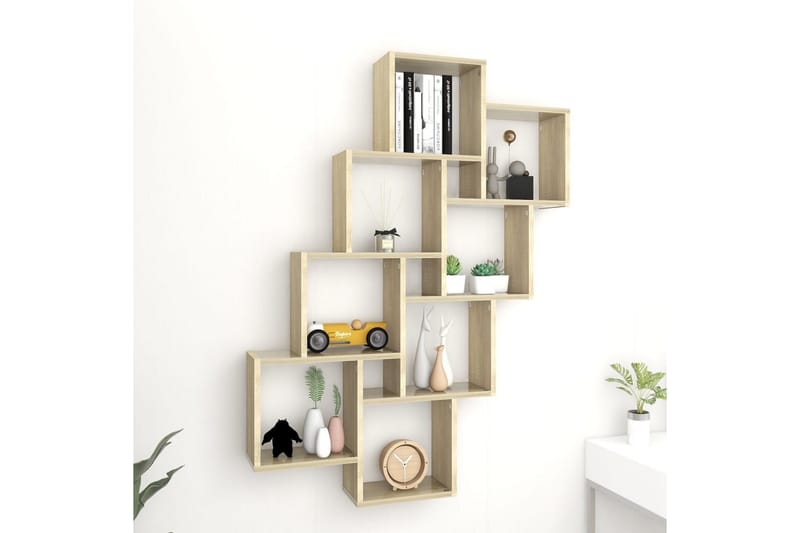 Kubeformet vegghylle sonoma eik 90x15x119 cm sponplate - Brun - Oppbevaring - Hyller - Vegghylle