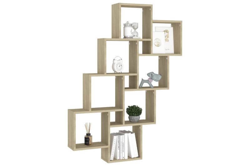Kubeformet vegghylle sonoma eik 90x15x119 cm sponplate - Brun - Oppbevaring - Hyller - Vegghylle