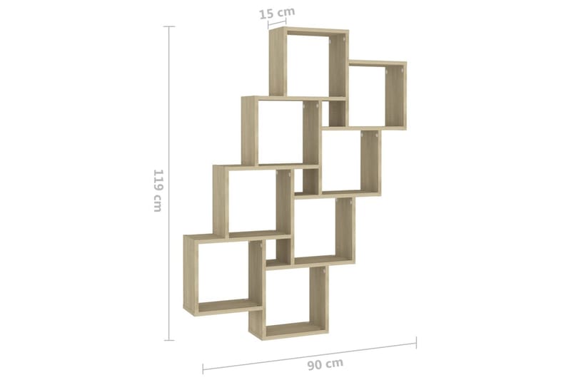Kubeformet vegghylle sonoma eik 90x15x119 cm sponplate - Brun - Oppbevaring - Hyller - Vegghylle