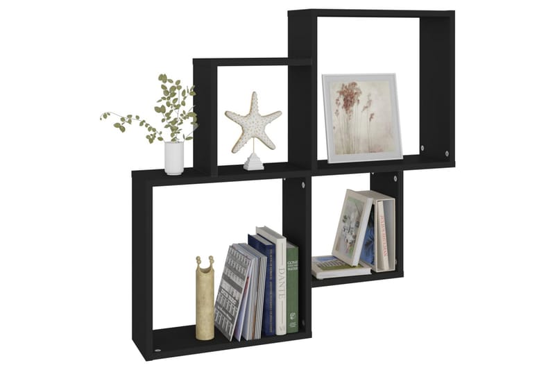 Kubeformet vegghylle svart 80x15x78,5 cm sponplate - Svart - Oppbevaring - Hyller - Vegghylle