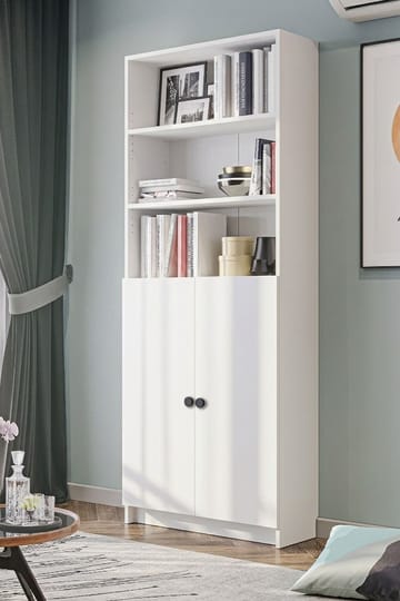 Lenvo Bokhylle 80 cm i Malt Tre - Hvit - Oppbevaring - Hyller - Bokhylle