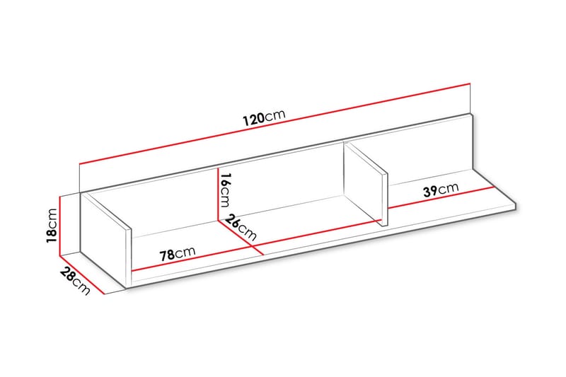 Metropolitan Vegghylle 120x28 cm - Brun/Hvit/Lysegrå/Sort - Oppbevaring - Hyller - Vegghylle