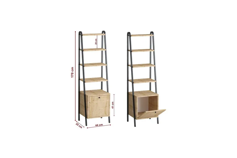 Monaia Bokhylle 44 cm - Eik/Sort - Oppbevaring - Hyller - Bokhylle