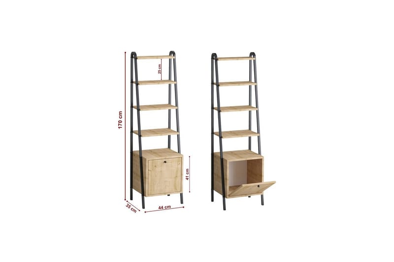 Monaia Bokhylle 44 cm - Eik/Sort - Oppbevaring - Hyller - Bokhylle