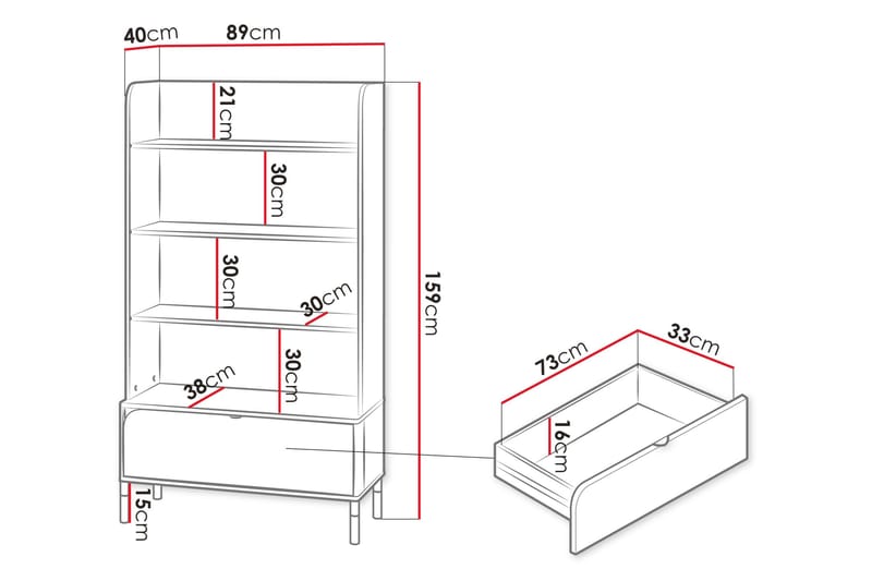 Monfort Bokhylle 89x40 cm - Beige - Oppbevaring - Hyller - Bokhylle