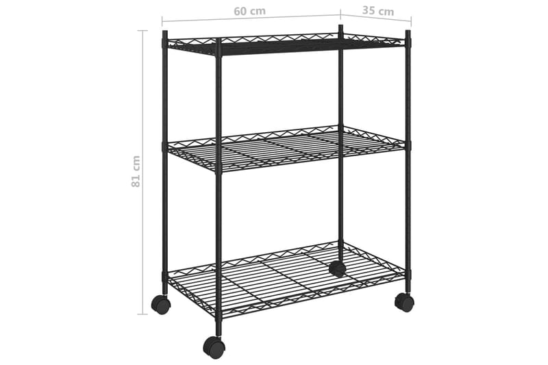 Oppbevaringshylle 3 etasjer med hjul 60x35x81 cm 150 kg - Svart - Oppbevaring - Hyller - Vegghylle