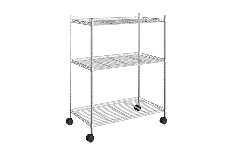 Oppbevaringshylle 3 etasjer med hjul 60x35x81 cm krom 150 kg - Silver - Hyllesystem