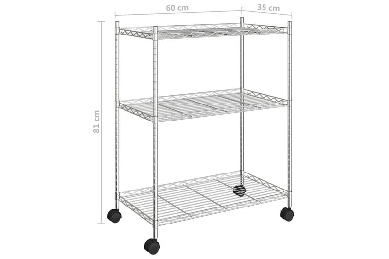 Oppbevaringshylle 3 etasjer med hjul 60x35x81 cm krom 150 kg - Silver - Hyllesystem