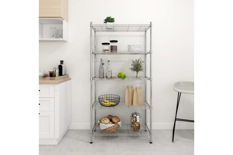 Oppbevaringshylle 5 etasjer 90x35x180 cm krom 250 kg - Silver - Oppbevaring - Hyller - Vegghylle