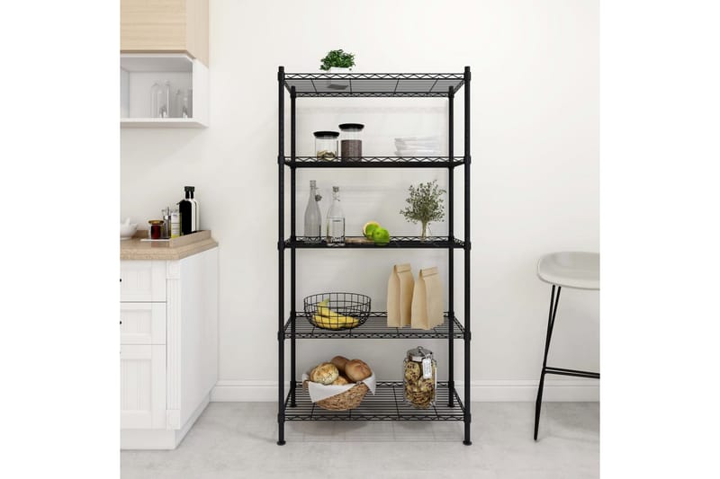 Oppbevaringshylle 5 etasjer 90x35x180 cm svart 250 kg - Svart - Oppbevaring - Hyller - Vegghylle