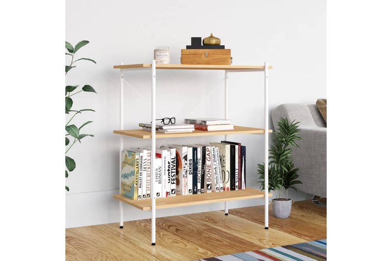 3-etasjers hylleenhet hvit og eik 80x40x92 cm - Hvit - Oppbevaring - Hyller - Oppbevaringshylle - Lagerhylle