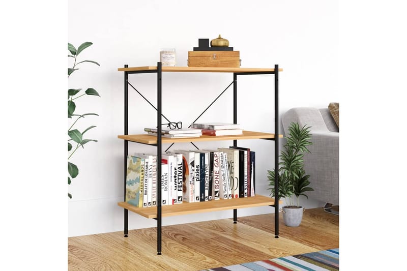 3-etasjers hylleenhet svart og eik 80x40x92 cm - Svart - Oppbevaring - Hyller - Oppbevaringshylle - Lagerhylle