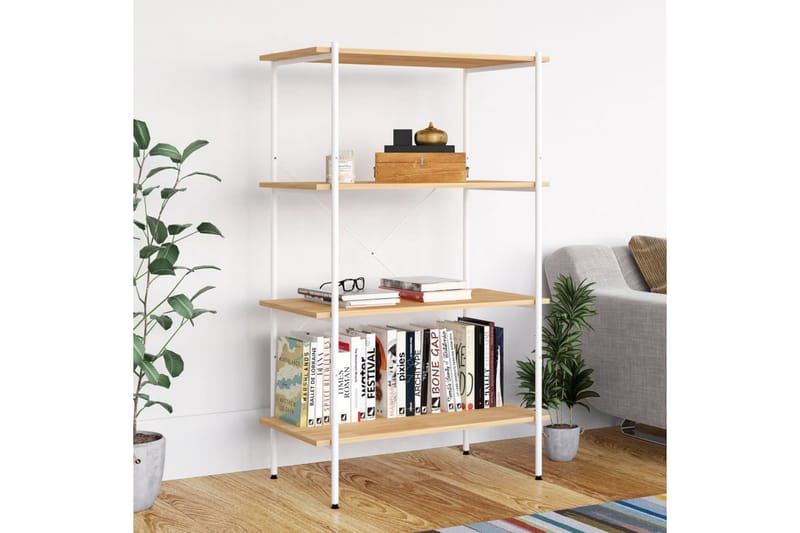 4-etasjers hylleenhet hvit og eik 80x40x130 cm - Hvit - Oppbevaring - Hyller - Oppbevaringshylle - Lagerhylle
