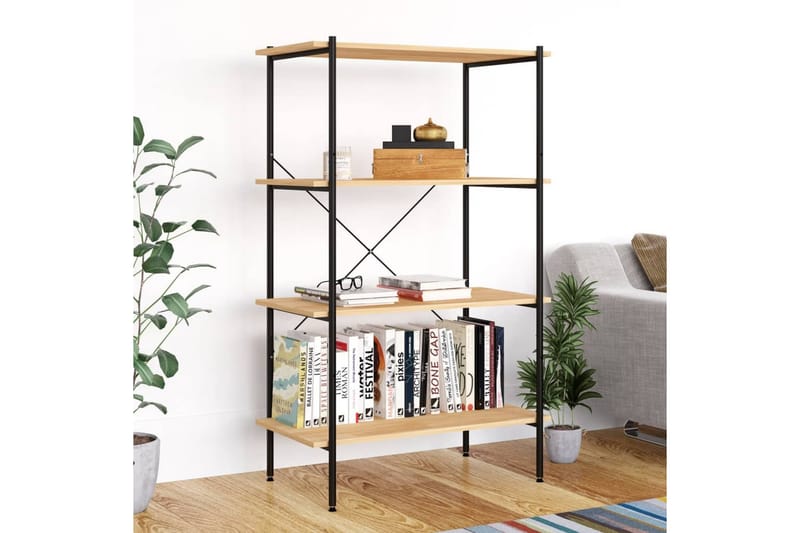 4-etasjers hylleenhet svart og eik 80x40x130 cm - Svart - Oppbevaring - Hyller - Oppbevaringshylle - Lagerhylle