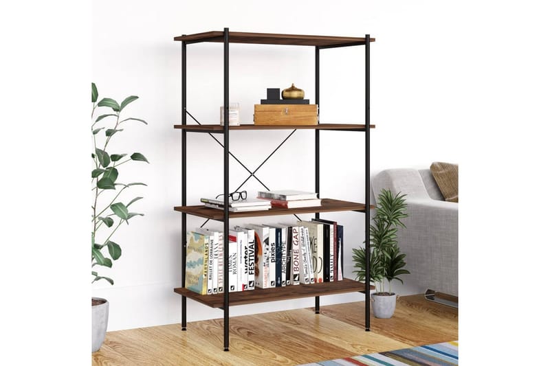 4-etasjers hylleenhet svart og mørkt tre 80x40x130 cm - Svart - Oppbevaring - Hyller - Oppbevaringshylle - Lagerhylle