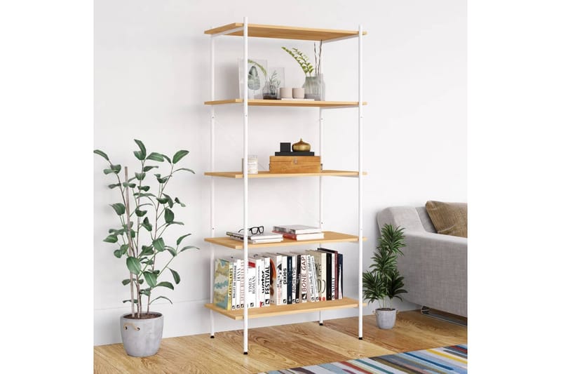 5-etasjers hylleenhet hvit og eik 80x40x163 cm - Hvit - Oppbevaring - Hyller - Oppbevaringshylle - Lagerhylle