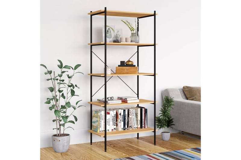 5-etasjers hylleenhet svart og eik 80x40x163 cm - Svart - Oppbevaring - Hyller - Oppbevaringshylle - Lagerhylle
