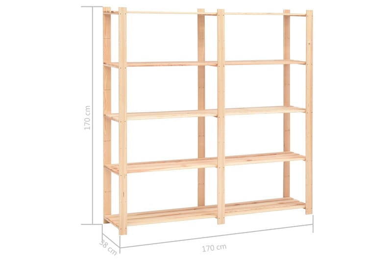 Oppbevaringshylle 5 etasjer 170x38x170cm heltre furu 500 kg - Beige - Oppbevaring - Hyller - Oppbevaringshylle - Lagerhylle