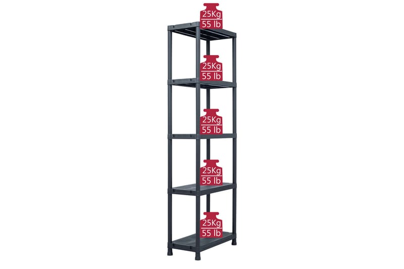 Oppbevaringshylle 5 stk svart 125 kg 60x30x180 cm plast - Oppbevaring - Hyller - Oppbevaringshylle - Lagerhylle