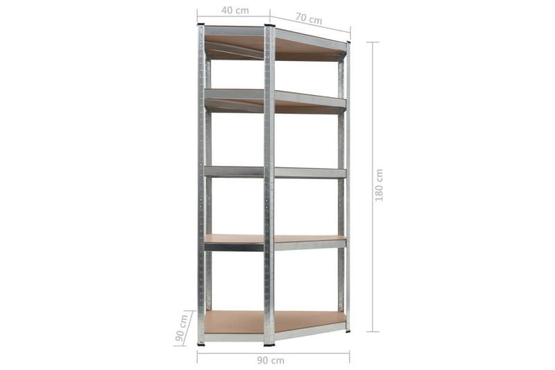 Oppbevaringshylle sølv 90x90x180 cm stål og MDF - Lagerhylle