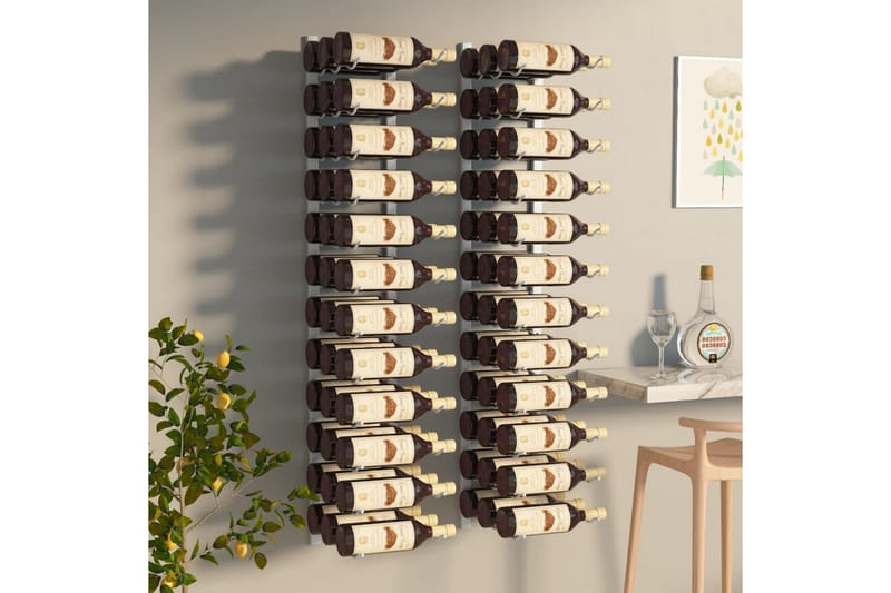 Veggmontert vinstativ for 36 flasker 2 stk hvit jern - Hvit - Oppbevaring - Hyller - Oppbevaringshylle - Vinstativ & vinhylle