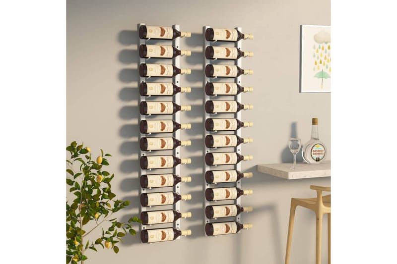 Veggmontert vinstativ for 12 flasker 2stk hvit jern - Hvit - Oppbevaring - Hyller - Oppbevaringshylle - Vinstativ & vinhylle
