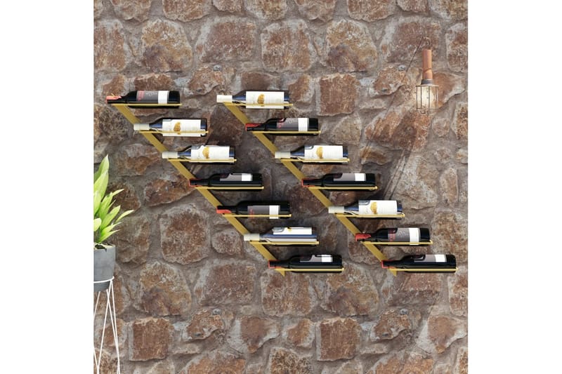 Veggmontert vinstativ for 7 flasker 2 stk gull metall - Gull - Oppbevaring - Hyller - Oppbevaringshylle - Vinstativ & vinhylle