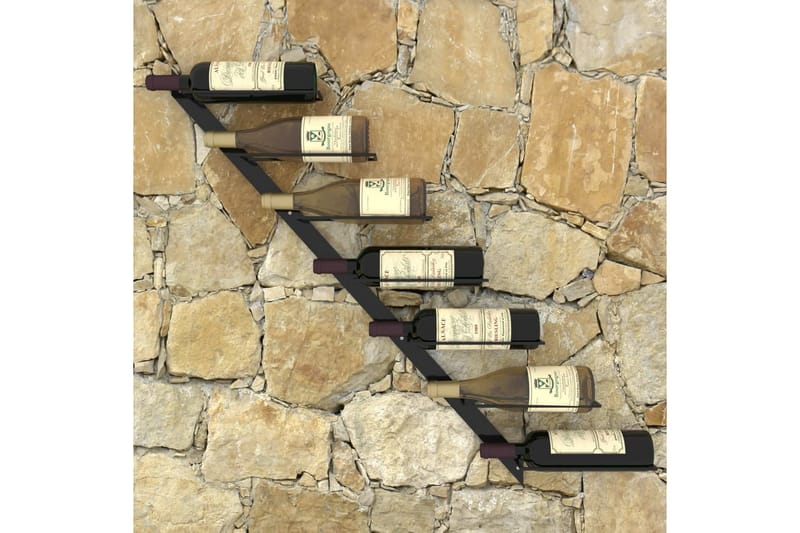 Veggmontert vinstativ for 7 flasker svart metall - Vinstativ & vinhylle