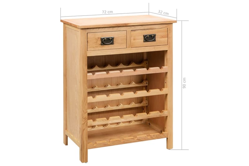 Vinskap 72x32x90 cm heltre eik - Oppbevaring - Hyller - Oppbevaringshylle - Vinstativ & vinhylle
