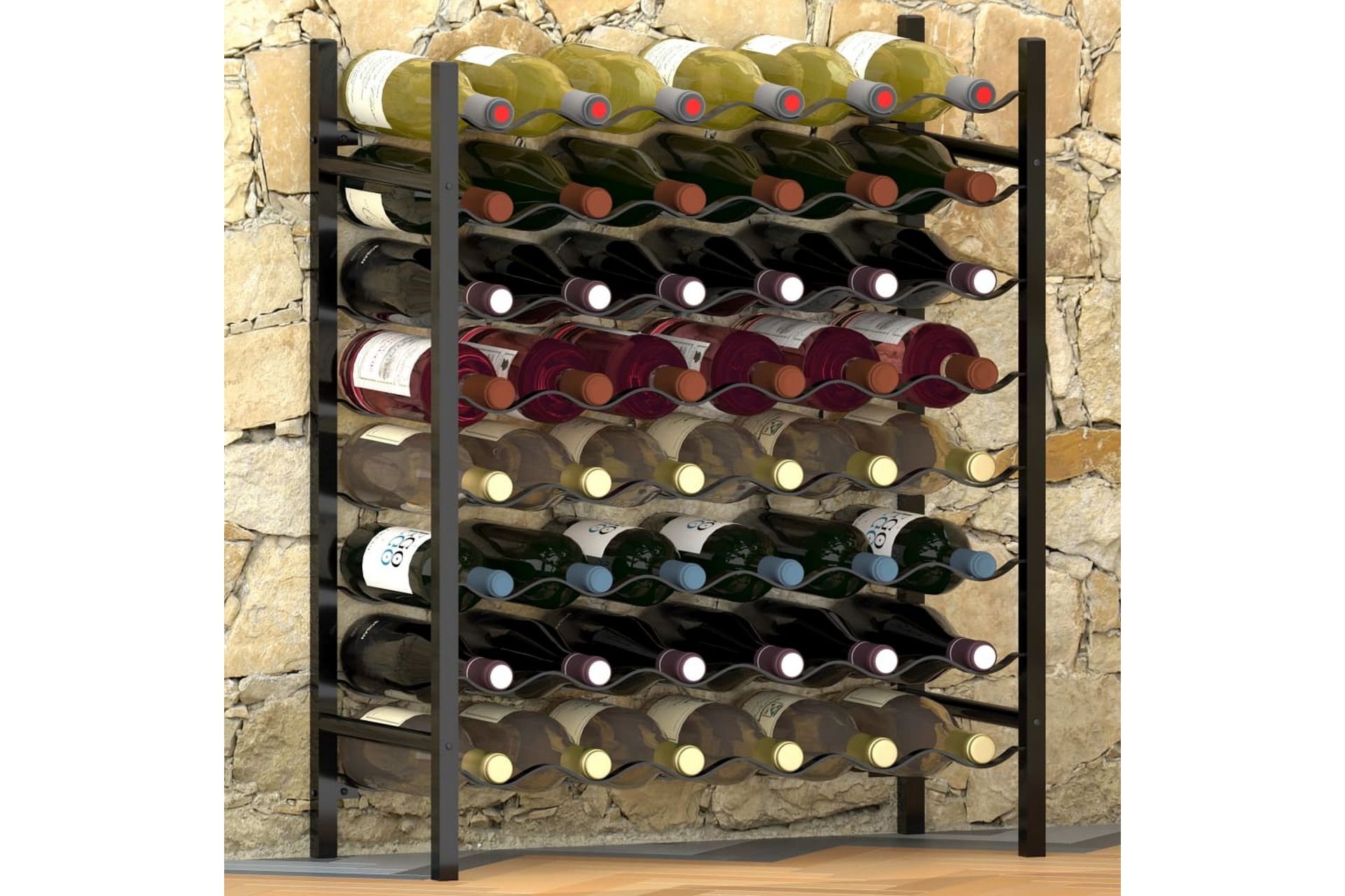 Vinstativ for 48 flasker metall svart - Oppbevaring - Hyller - Oppbevaringshylle - Vinstativ & vinhylle