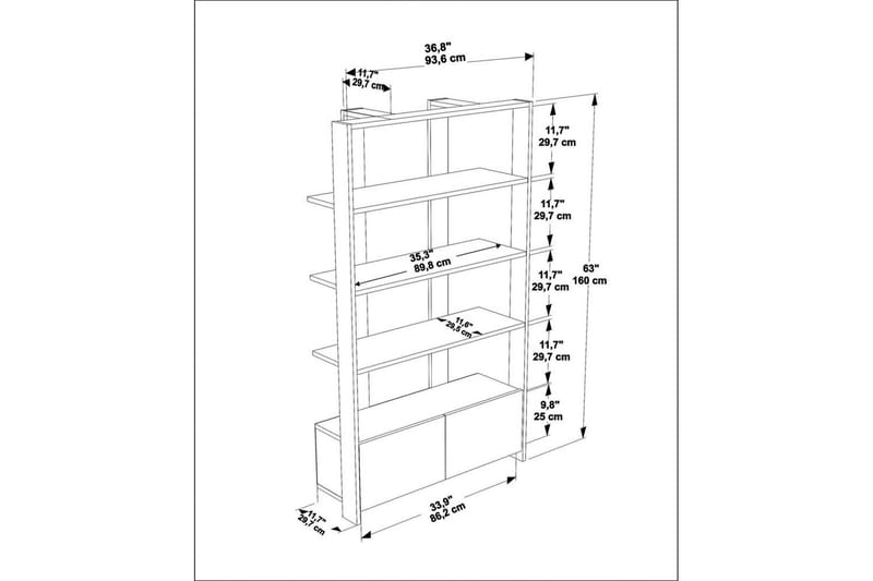 Ossin Bokhylle 93,6 cm - Svart - Oppbevaring - Hyller - Bokhylle