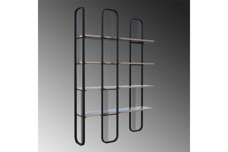 Pemu Bokhylle 125 cm i Metall med Treplate - Svart - Oppbevaring - Hyller - Bokhylle