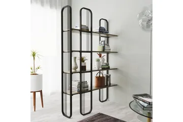 Pemu Bokhylle 125 cm i Metall med Treplate - Svart - Oppbevaring - Hyller - Bokhylle