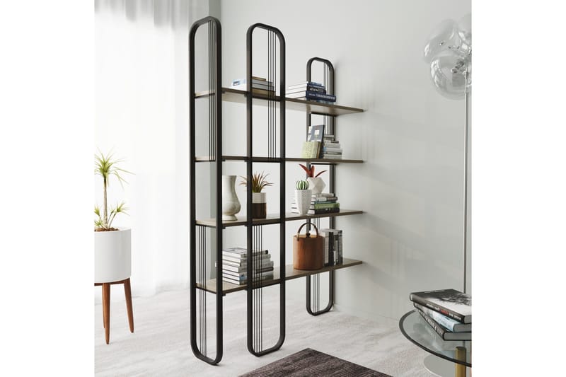 Pemu Bokhylle 125 cm i Metall med Treplate - Svart - Oppbevaring - Hyller - Bokhylle
