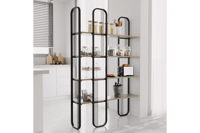 Pemu Bokhylle 125 cm i Metall med Treplate - Svart - Oppbevaring - Hyller - Bokhylle