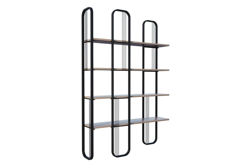 Pemu Bokhylle 125 cm i Metall med Treplate, Svart