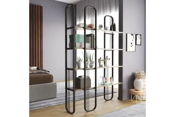 Pemu Bokhylle 125 cm i Metall med Treplate - Svart - Oppbevaring - Hyller - Bokhylle