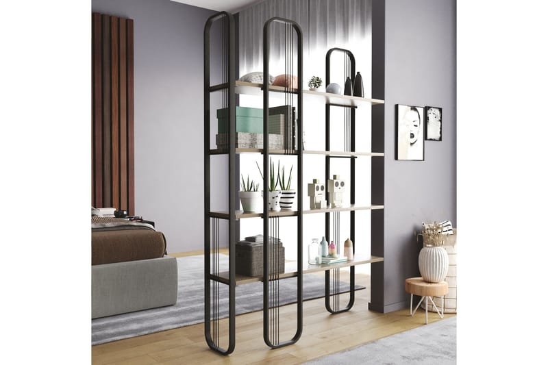 Pemu Bokhylle 125 cm i Metall med Treplate - Svart - Oppbevaring - Hyller - Bokhylle
