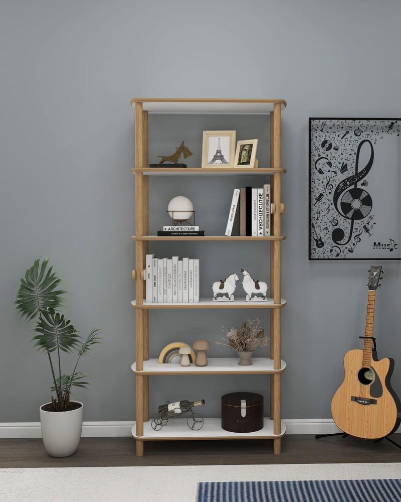 Pienk Bokhylle 80x174 cm - Eik og hvit - Oppbevaring - Hyller - Bokhylle