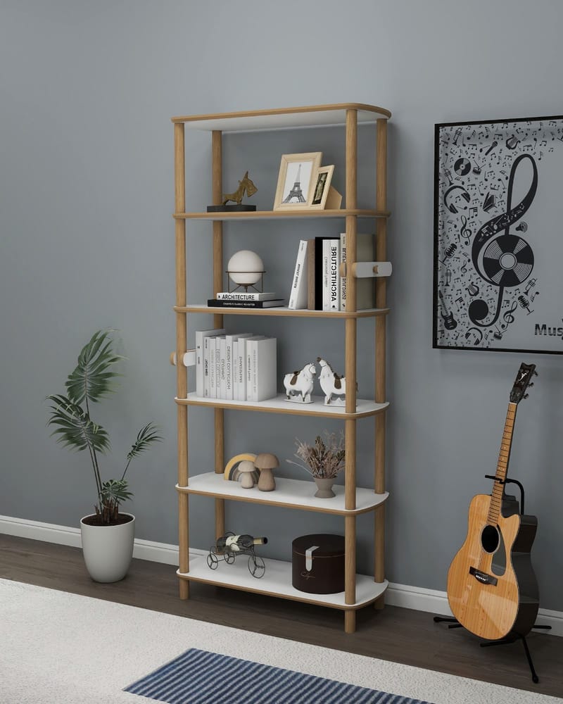 Pienk Bokhylle 80x174 cm - Eik og hvit - Oppbevaring - Hyller - Bokhylle