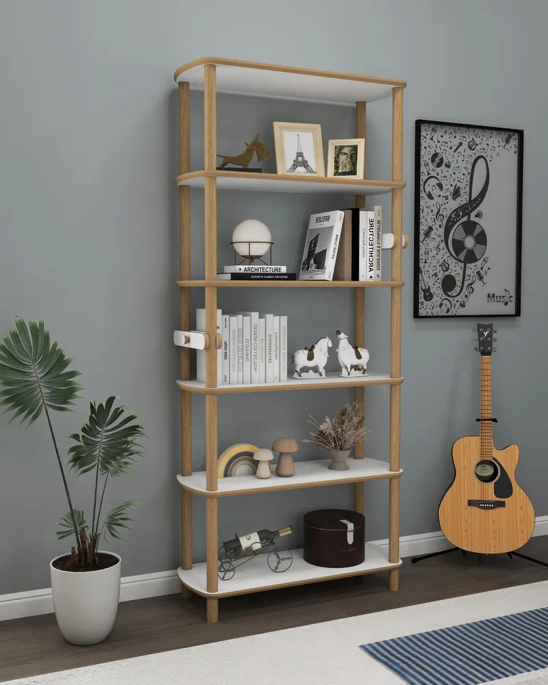 Pienk Bokhylle 80x174 cm - Eik og hvit - Oppbevaring - Hyller - Bokhylle